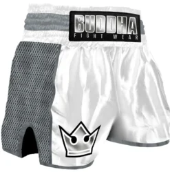 Buddha Pantalon Muay Thai Kick Boxing Buddha Retro Premium Bianco-Grigio