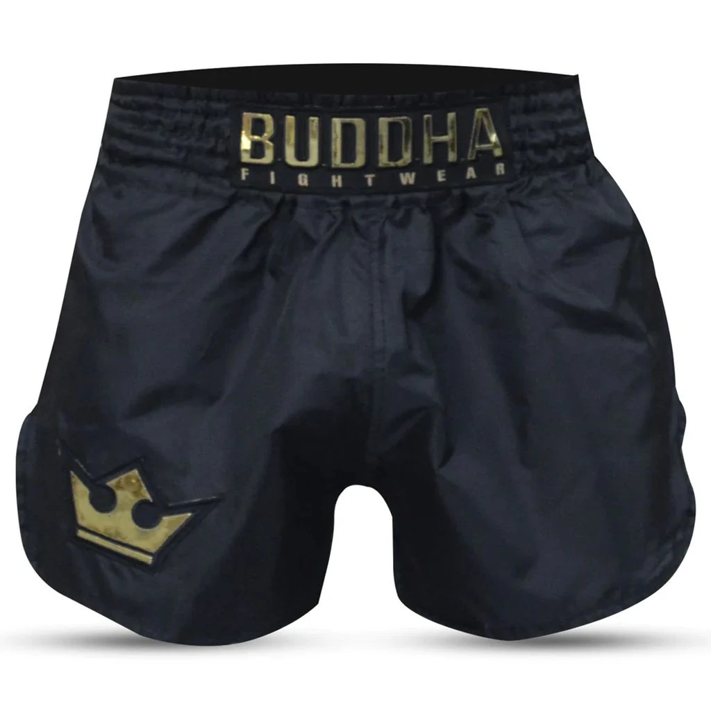 Buddha Tradicional Muay Thai Short Old School Rip Stop Nero-Oro - immagine 2