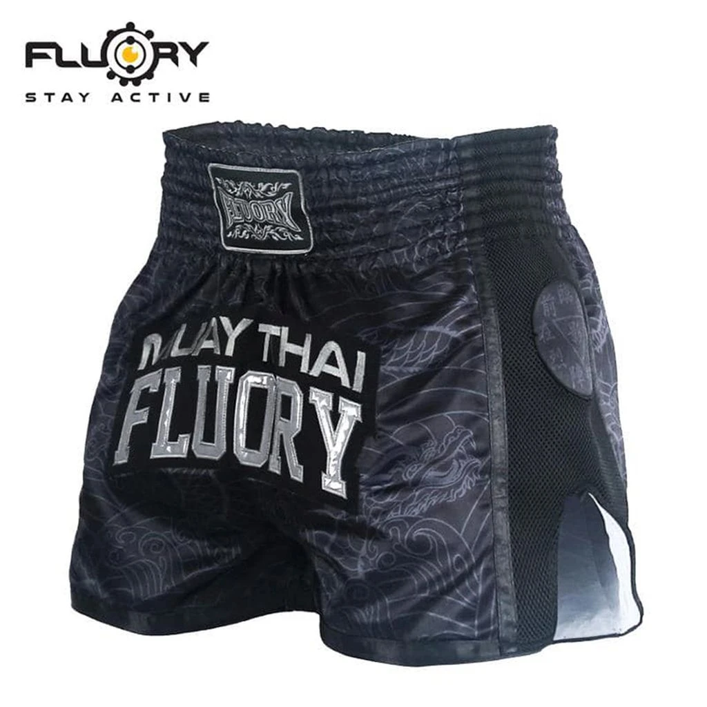Fluory Muay Thai Short MTSF69 Nero-Grigio - immagine 2